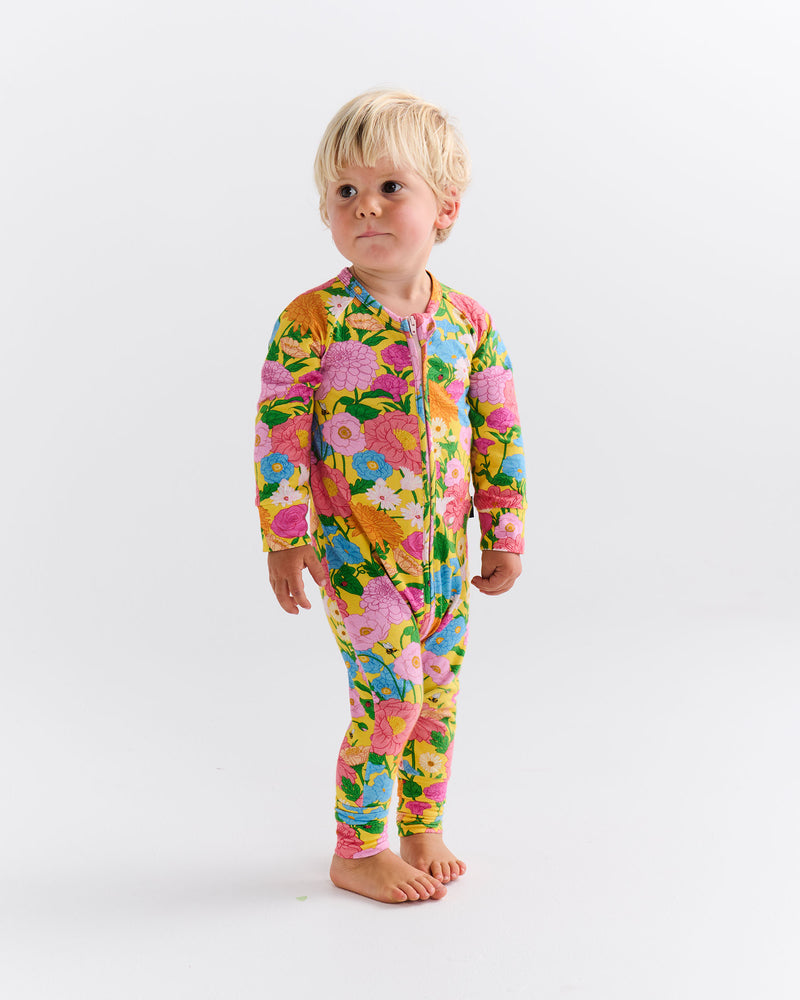 Follow The Sun Yellow Organic Long Sleeve Zip Romper