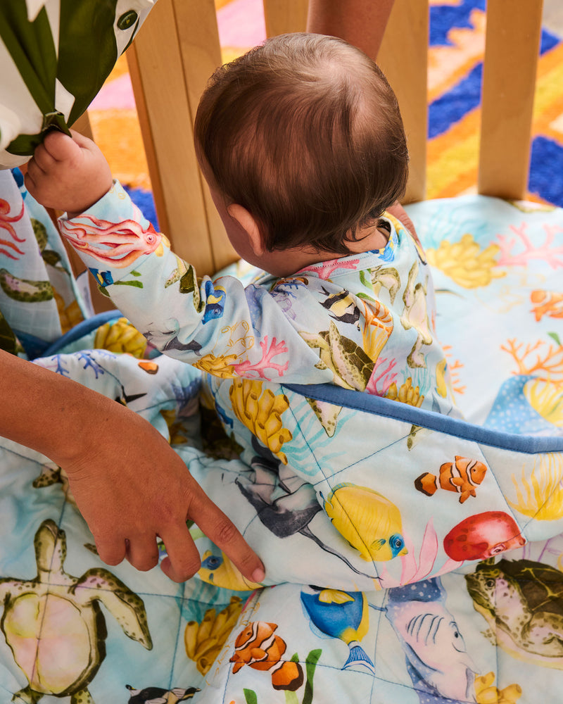 Reef Life Organic Cotton Quilted Cot Bedspread