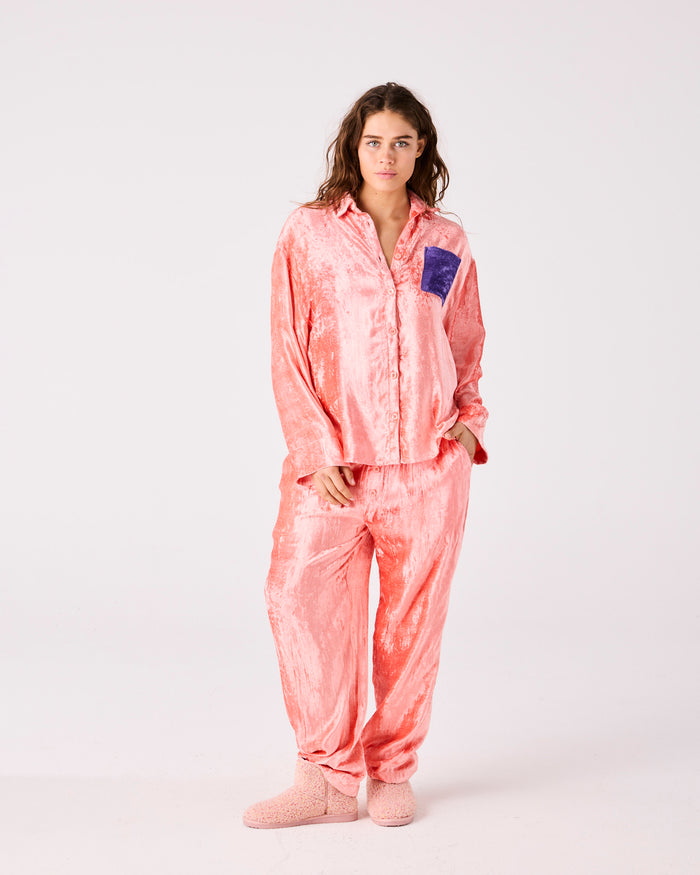 Mulberry Pie Adult Velvet Long Sleeve Shirt & Pant Pyjama Set
