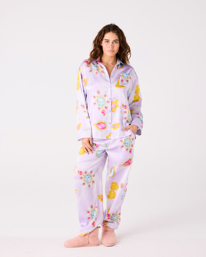 Bling Fling Adult Eco Satin Long Sleeve Shirt & Pant Pyjama Set