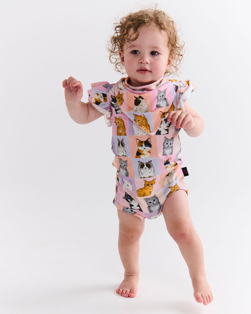 Kitty Cat Organic Short Sleeve Frill Romper