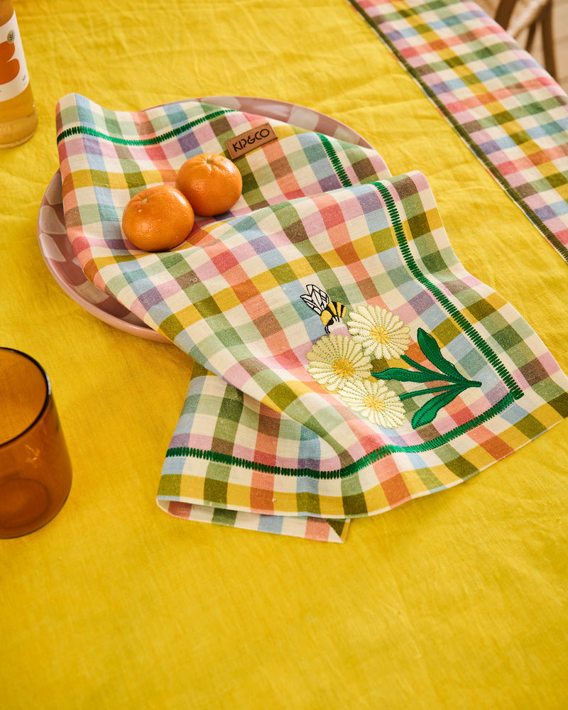 Sweet Flowers Tartan Embroidered 4P Napkin Set