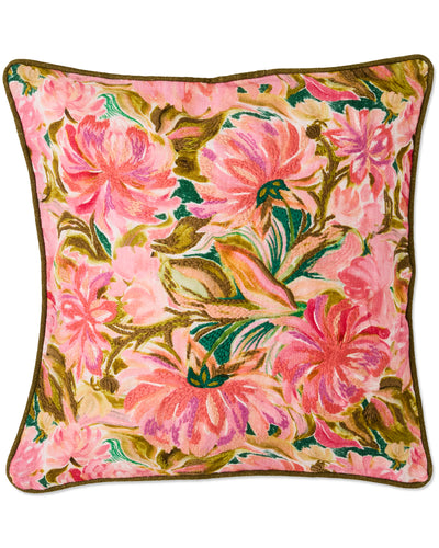 Warm Floral Breeze Embroidered Cushion