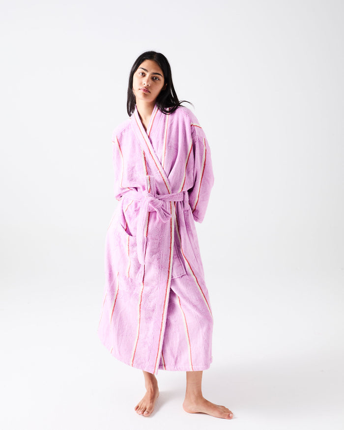 Lavender Field Stripe Bamboo Terry Bath Robe