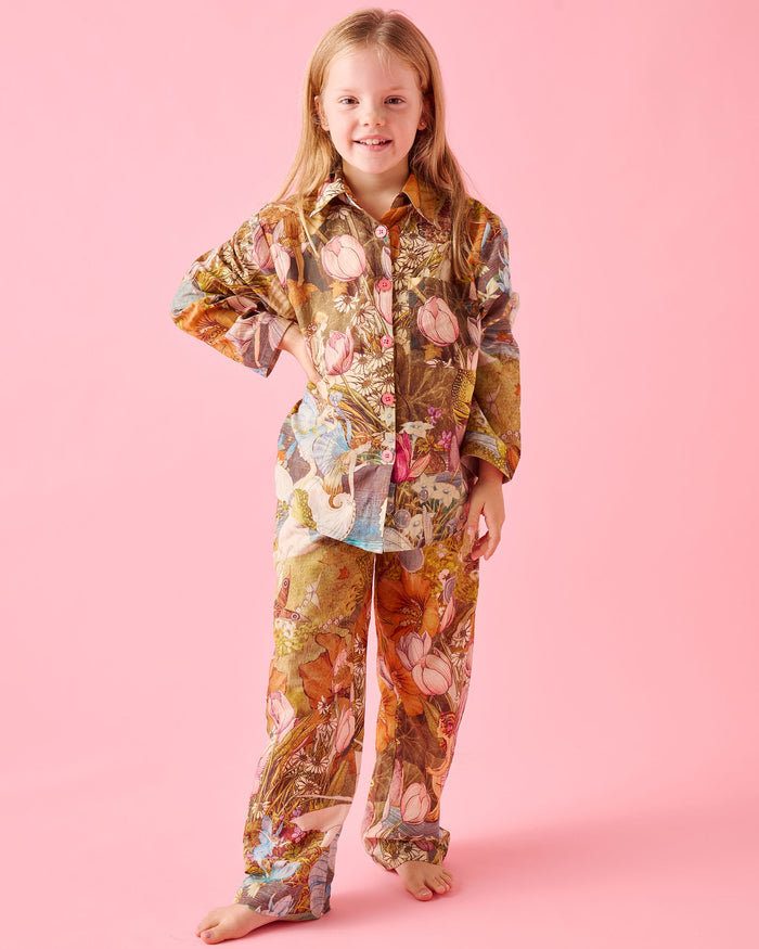 Kip&Co x Fairyland Fairy Garden Kids Organic Cotton Long Sleeve Shirt & Pant Pyjama Set