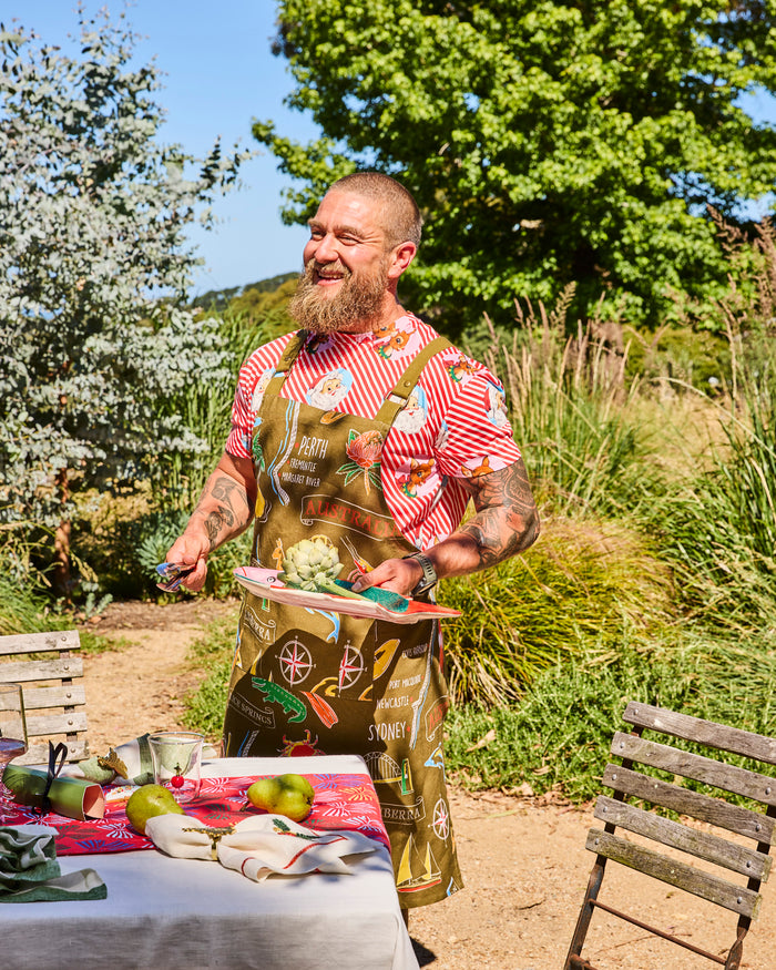 Aussie Road Trip Green Canvas BBQ Apron