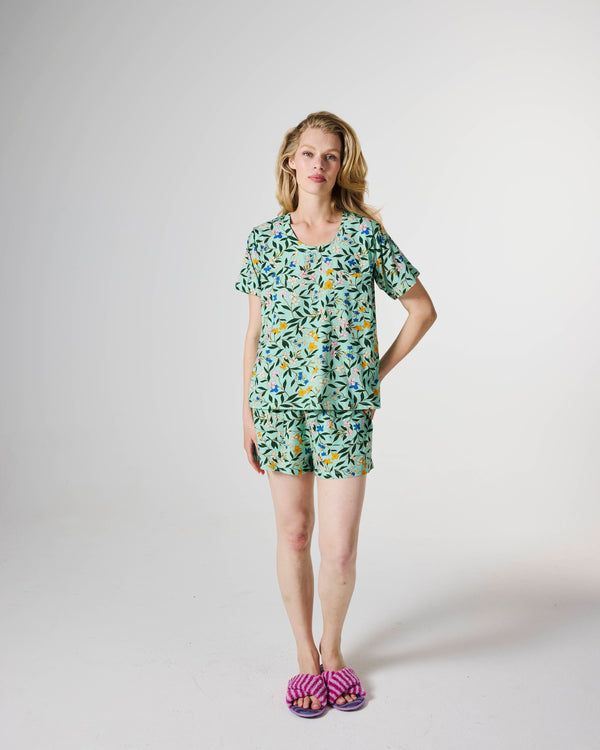 Canopy Mint Adult Organic Cotton Short Sleeve T-Shirt & Shorts Pyjama Set