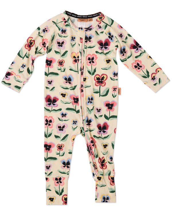 Pretty Pansy Organic Long Sleeve Zip Romper