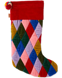 Jolly Christmas Harlequin Velvet Stocking