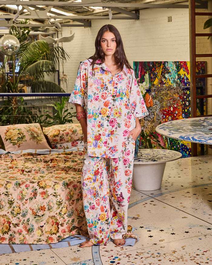 Kip&Co x Romance Was Born Dream Bloom Adult Organic Cotton Oversized Short Sleeve Shirt & Pant Pyjama Set