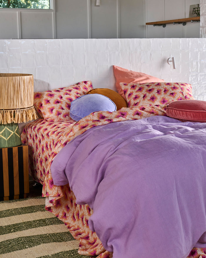 Hibiscus Peach Linen Fitted Sheet