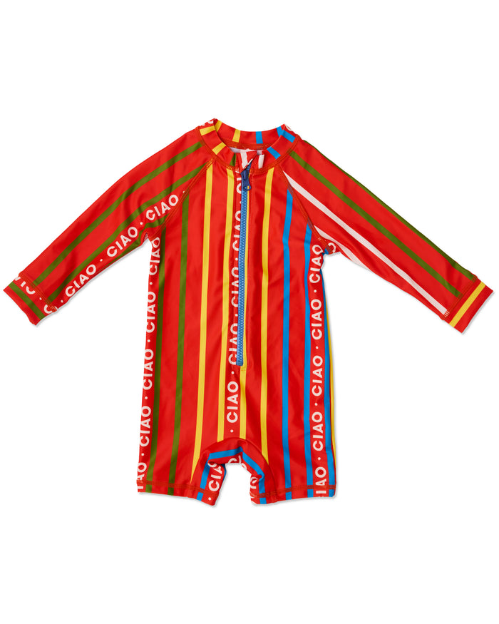Ciao Stripe Baby Long Sleeve Zip Bathers