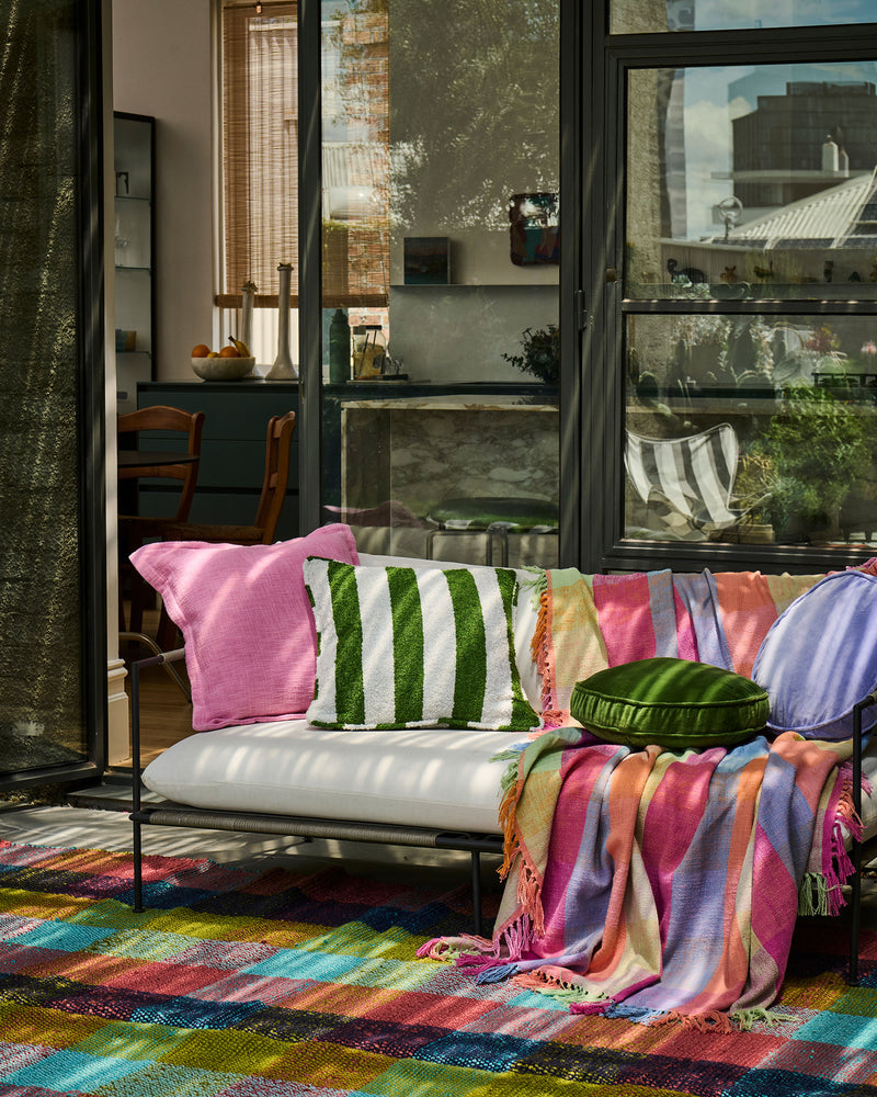 Moss Stripe Square Boucle Cushion