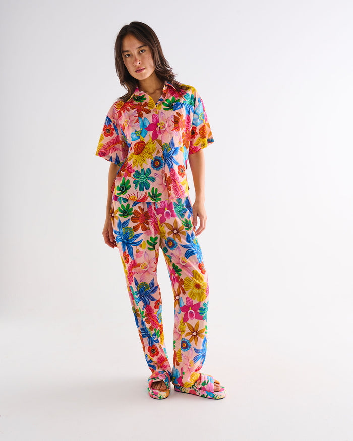 Wild Flowers In Bloom Adult Organic Cotton Short Sleeve Shirt & Pant Pyjama Set