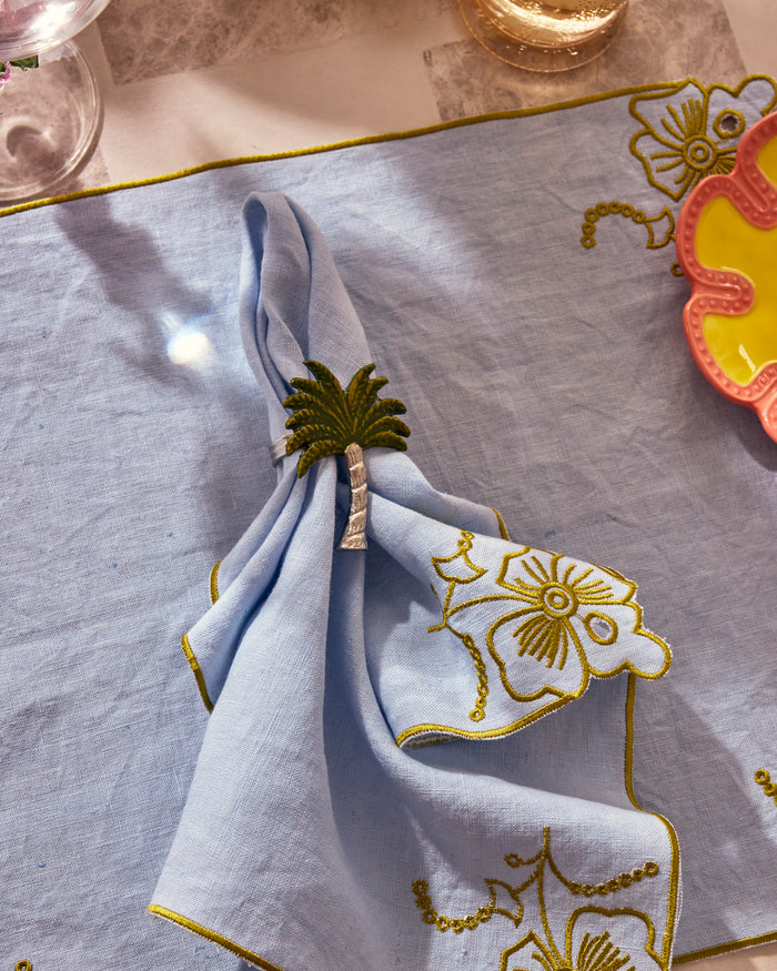 Blue Tuscan Embroidered 4P Napkin Set