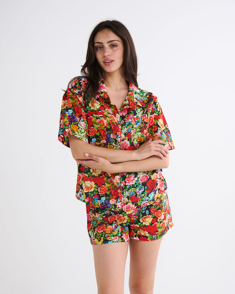 Kip&Co x The Beatles Pepperland Roses Adult Organic Cotton Short Sleeve Shirt & Short Pyjama Set