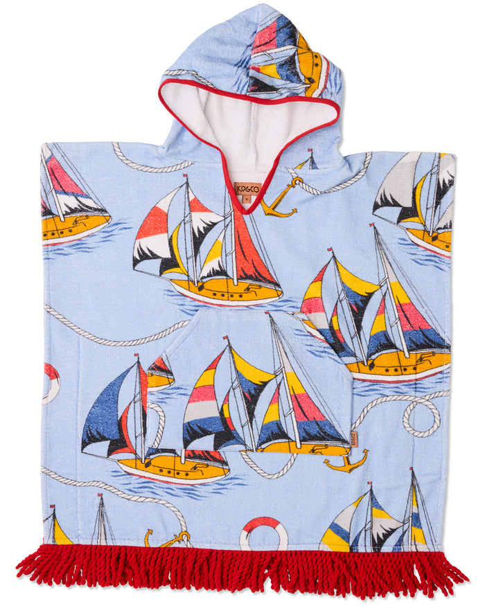 Hey Sailor Printed Kids Terry Poncho