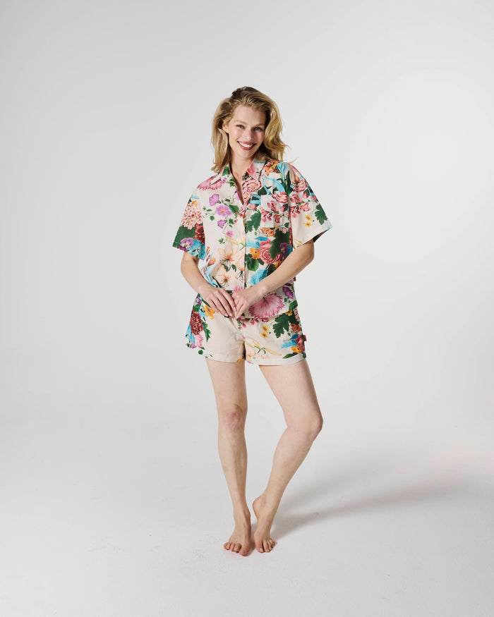 Belle Floral Adult Organic Cotton Short Sleeve Shirt & Short Pyjama Set