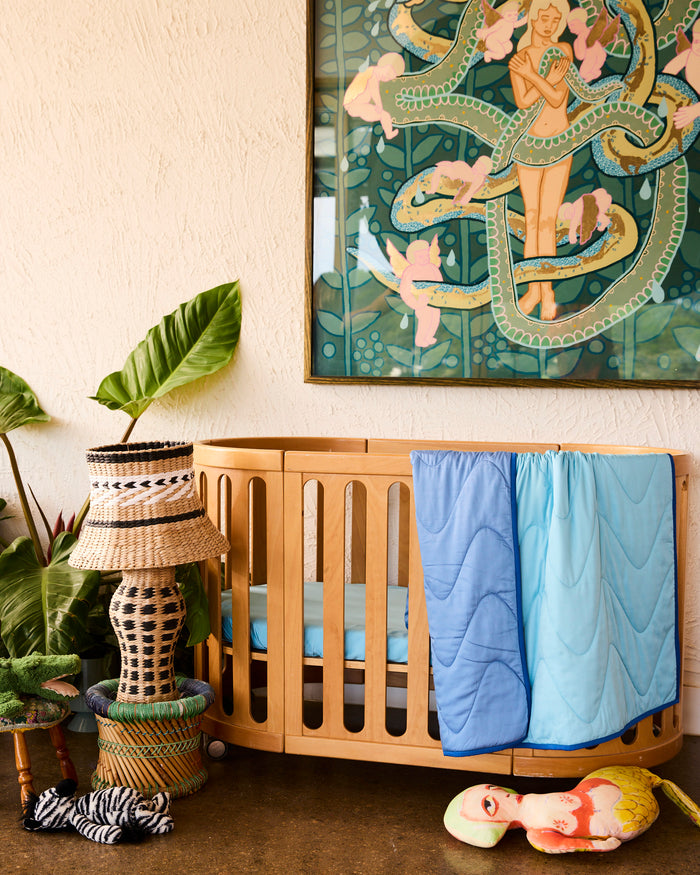 Glow In Blue Bamboo Cotton Quilted Cot Bedspread