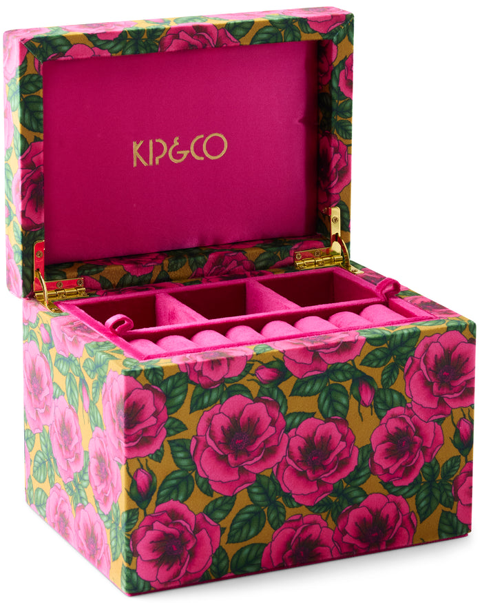 Golden Peony Velvet Jewellery Box Large