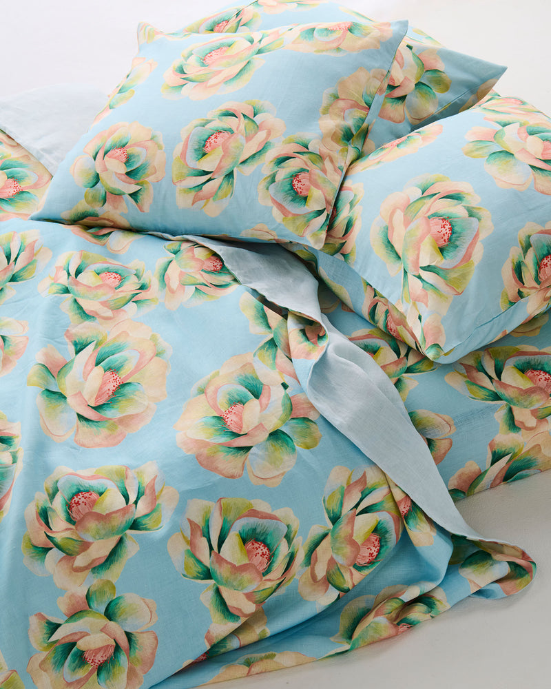 Big Beauty Floral Blue Linen European Pillowcases