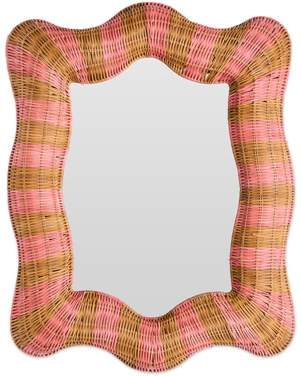 Guava Stripe Rattan Mirror