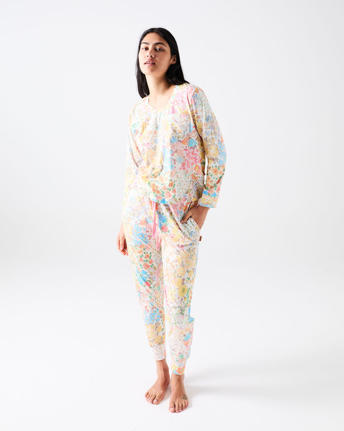 Forever Floral Butter Adult Organic Cotton Long Sleeve Pyjama Top & Slouch Pant Set