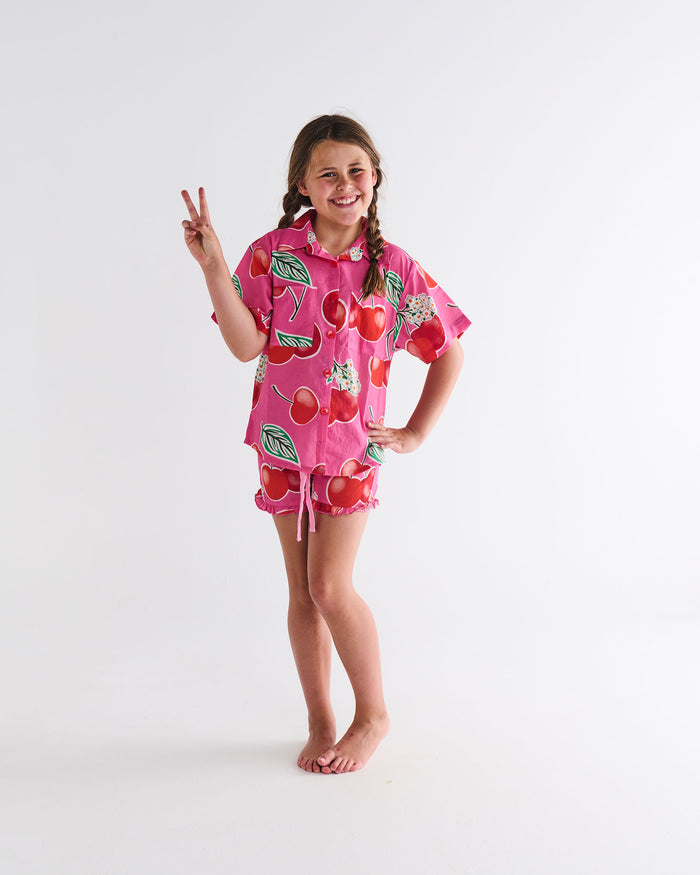 Cherry Blossom Kids Organic Cotton Short Sleeve Shirt & Short Pyjama Set