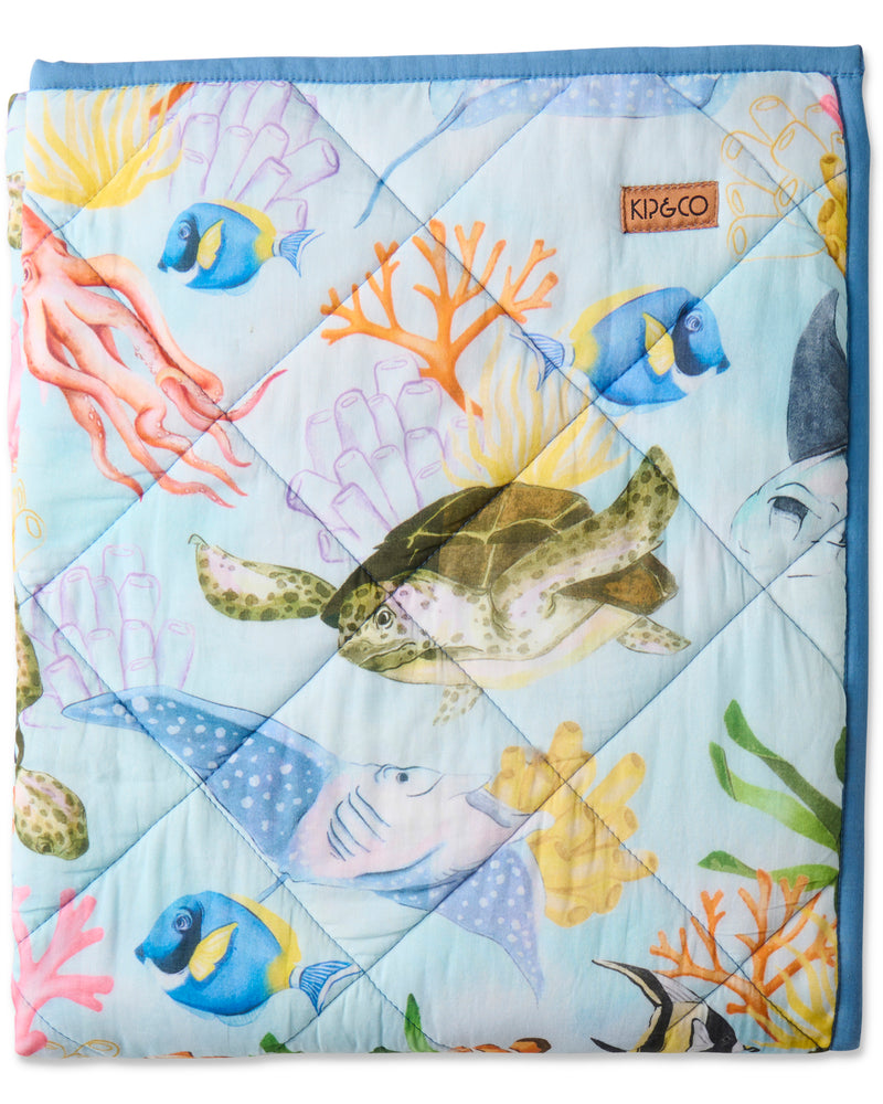 Reef Life Organic Cotton Quilted Cot Bedspread