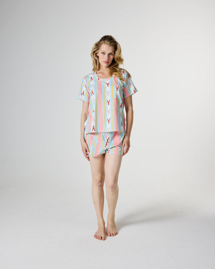 Lobster Fan Club Adult Organic Cotton Short Sleeve T-Shirt & Shorts Pyjama Set