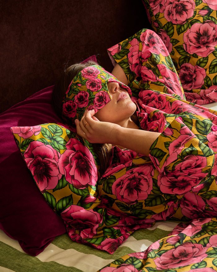Golden Peony Block Out Silk Eye Mask