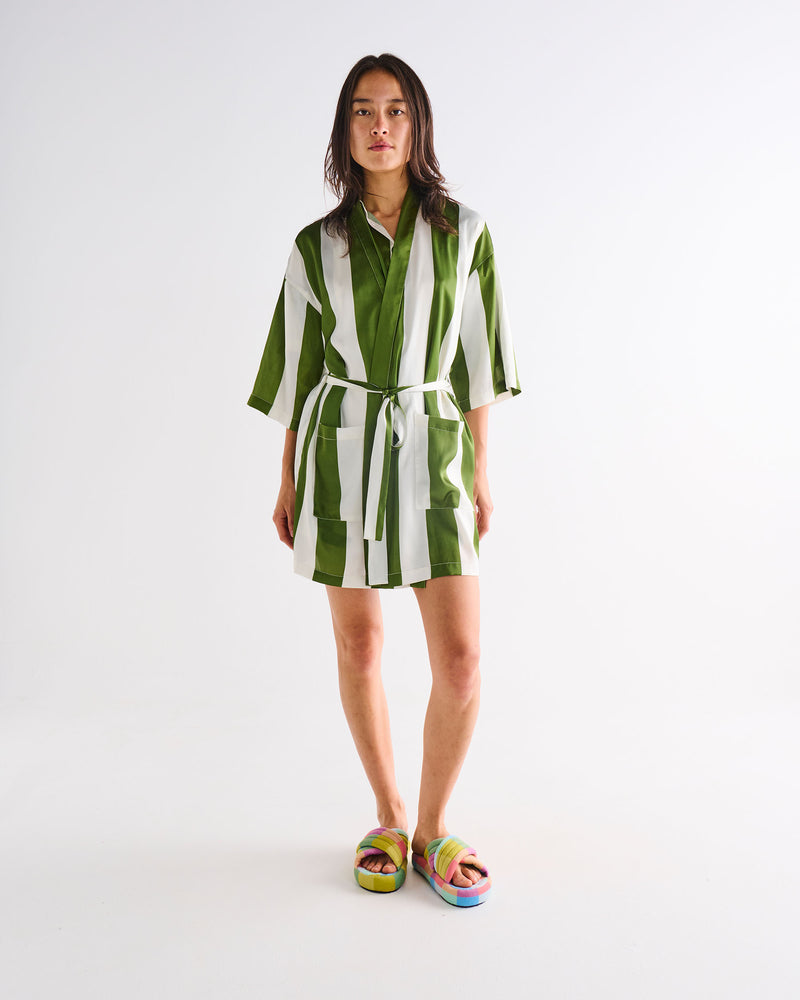 Moss Stripe Eco Satin Robe