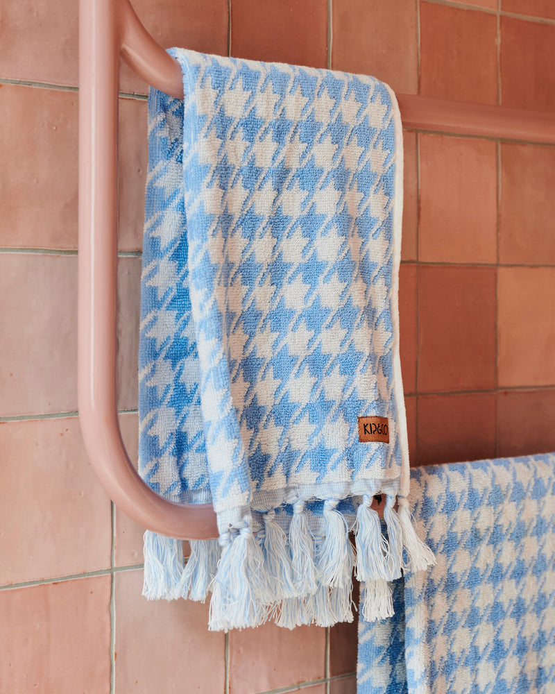 Houndstooth Blue Terry Hand Towel