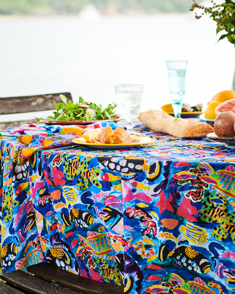 Kip&Co X Ken Done Barrier Reef Garden Round Linen Tablecloth
