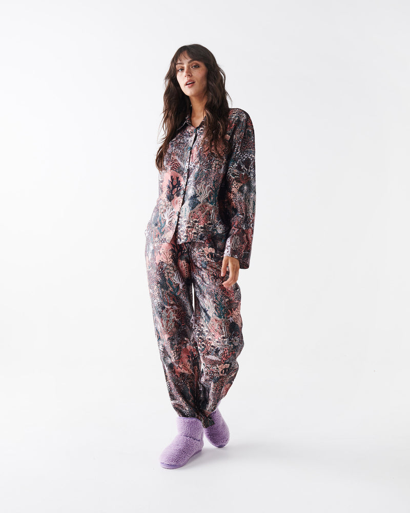 Deep Sea Satin Long Sleeve Shirt & Pant Pyjama Set
