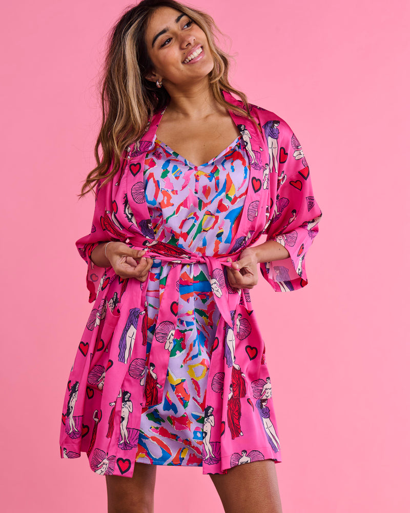 Kip&Co x Jenny Kee Pretty In Pink Satin Robe