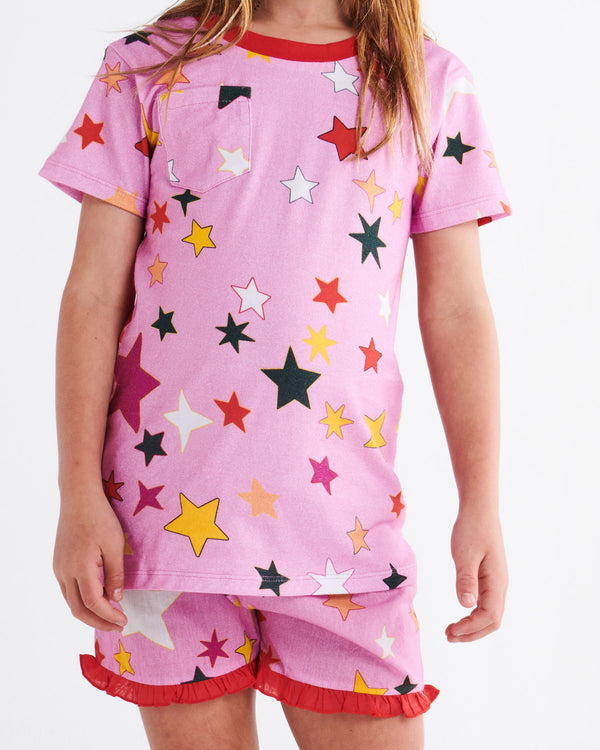Festive Star Organic Cotton Short Sleeve Tee & Frill Short Pyjama Set