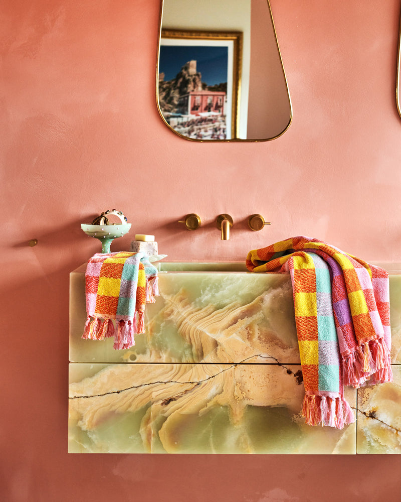 Sherbet Tartan Terry Bath Towel