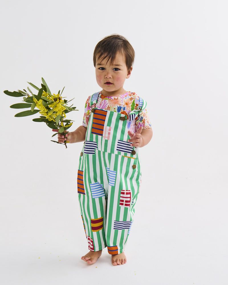 Stripe On Stripe Baby Cotton Drill Overalls