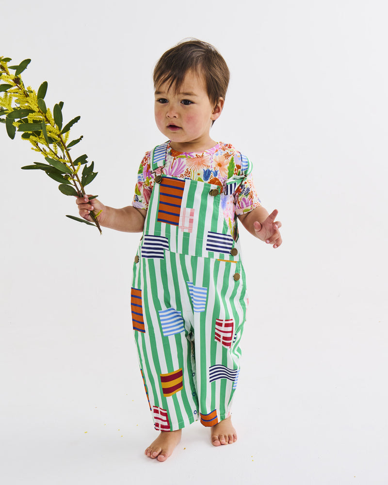 Stripe On Stripe Baby Cotton Drill Overalls