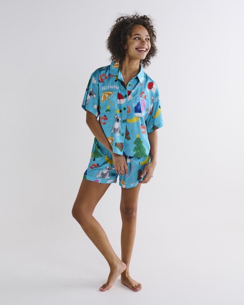 Christmas Icons Teen Satin Short Sleeve Shirt & Short Pyjama Set