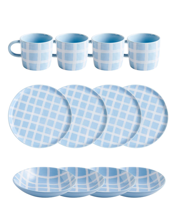 Blue Bird Tartan Ceramic 12 Piece Set