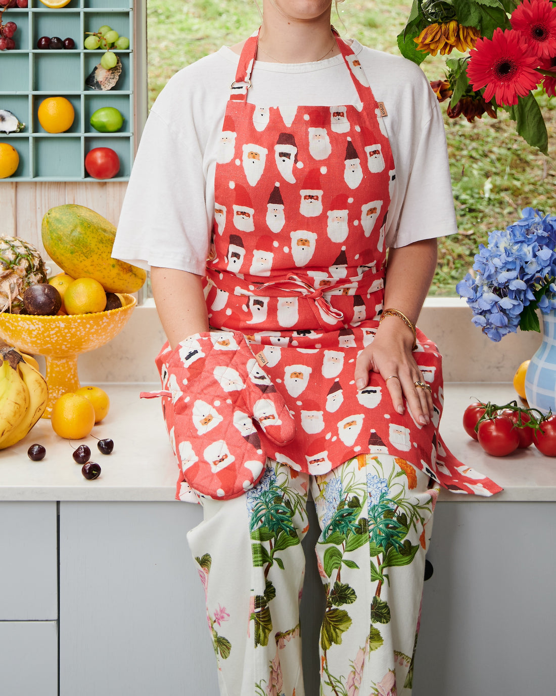 HoHoHo Red Linen Apron