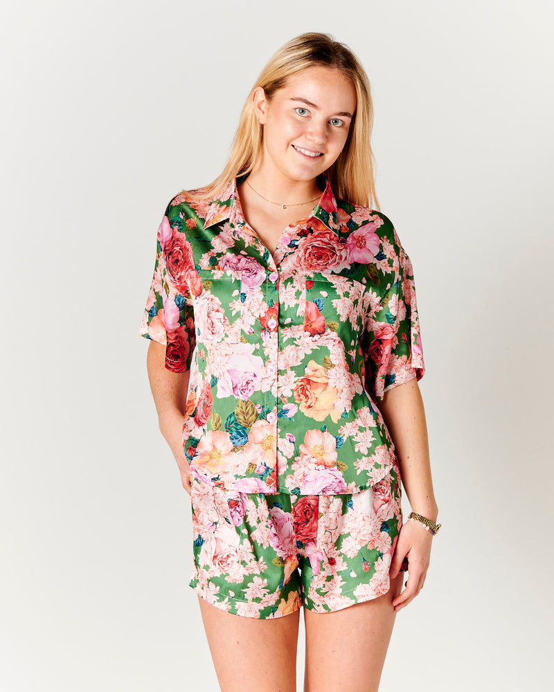 Rose Garden Teen Satin Short Sleeve Shirt & Short Pyjama Set