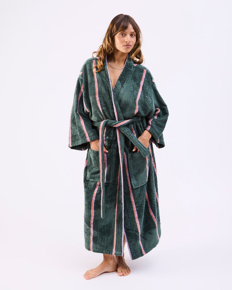 Wakame Crush Stripe Bamboo Terry Bath Robe – Kip&Co