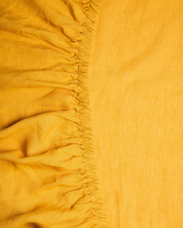 Golden Yellow Linen Fitted Sheet