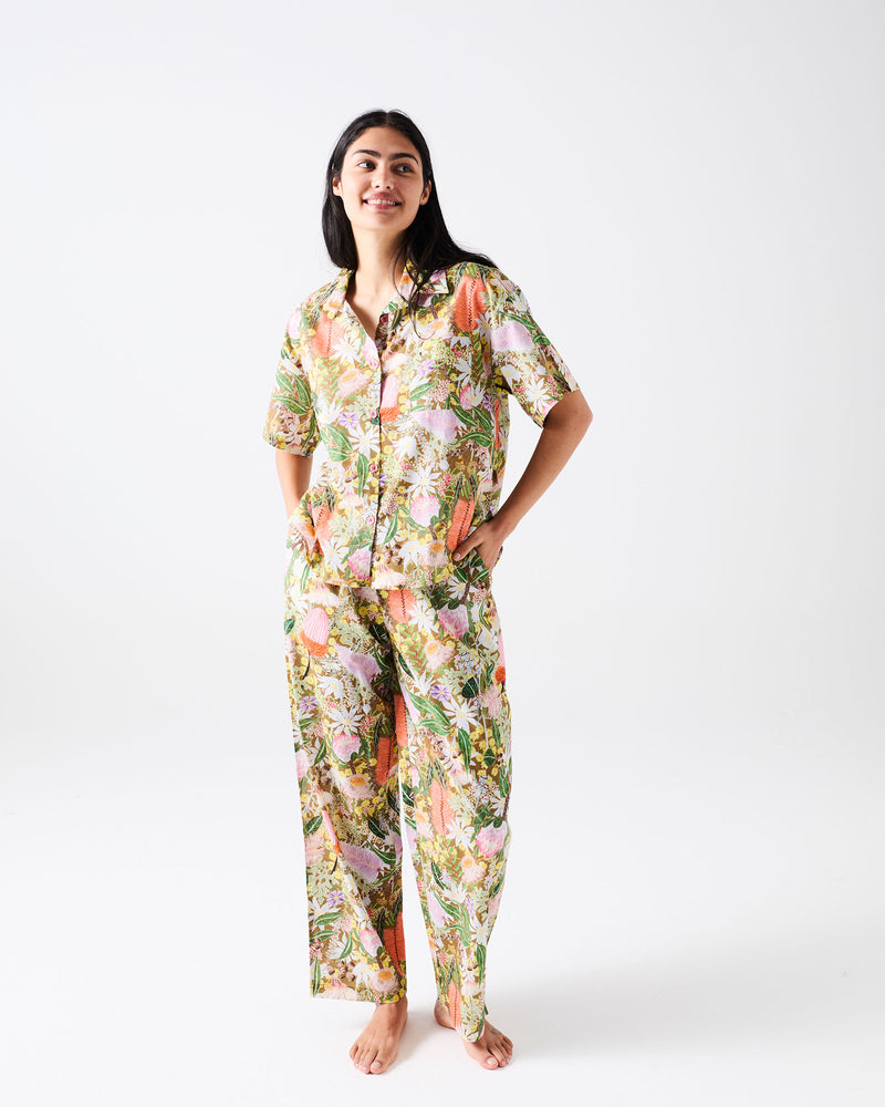 Native Plantation Adult Organic Cotton Short Sleeve Shirt & Pant Pyjama Set