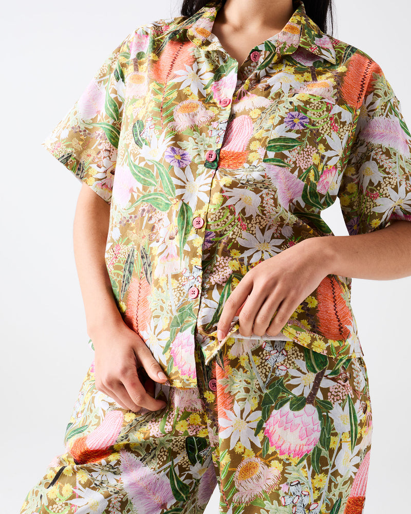 Native Plantation Adult Organic Cotton Short Sleeve Shirt & Pant Pyjama Set