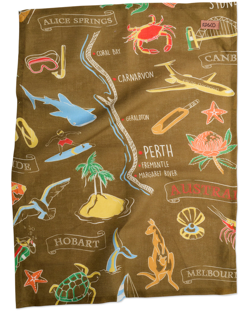 Aussie Road Trip Green Tea Towel