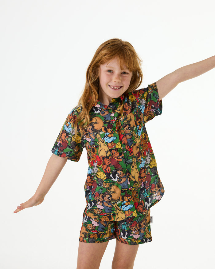 Kip&Co x Blinky Bill Blinky And Friends Kids Organic Cotton Short Sleeve Shirt & Short Pyjama Set